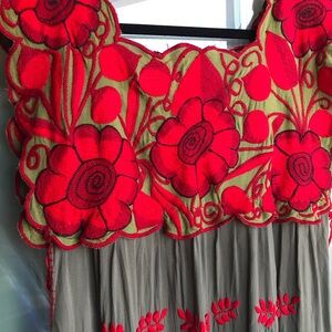 Mexican embroidered dress - green, with red embroidery